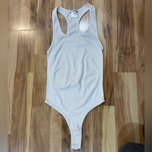 Fashion Nova White O/S Ribbed Racerback bodysuit